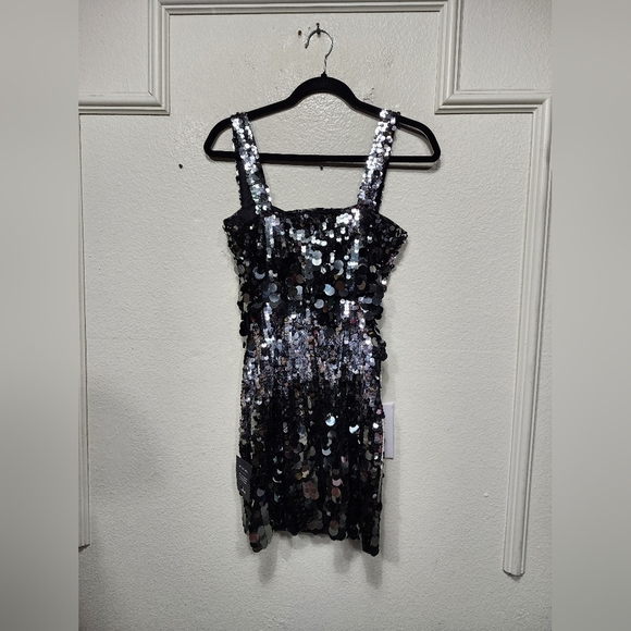 Lulus Disco Aura Silver and Grey Paillette Sequin Bodycon Mini Dress XS Party - Picture 8 of 9
